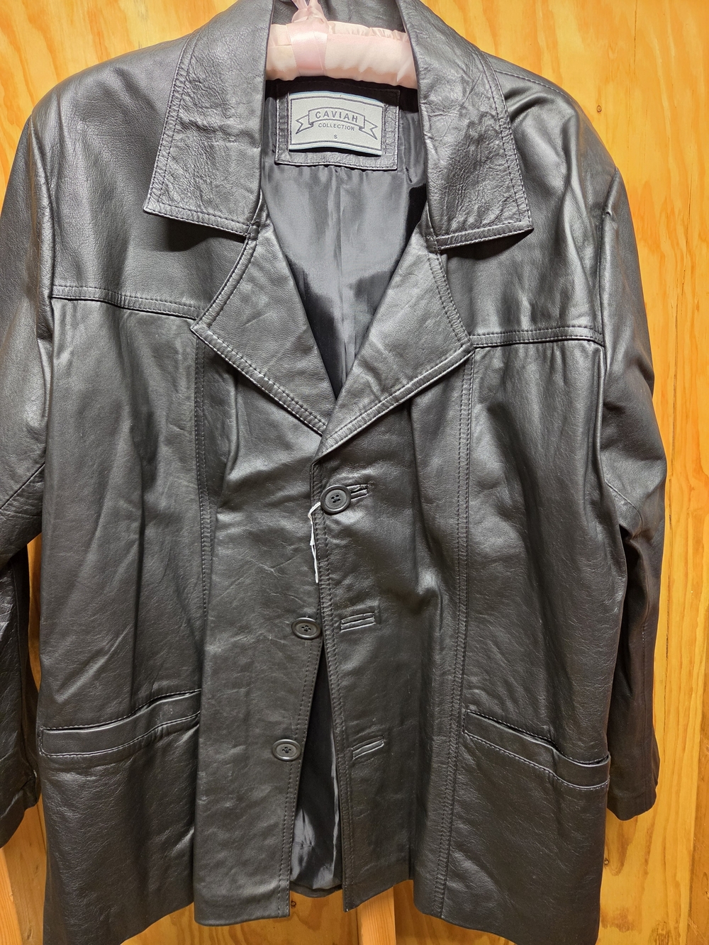 Vintage Caviah Collection Black Leather Car Coat Jacket Size S Mexico Y2K